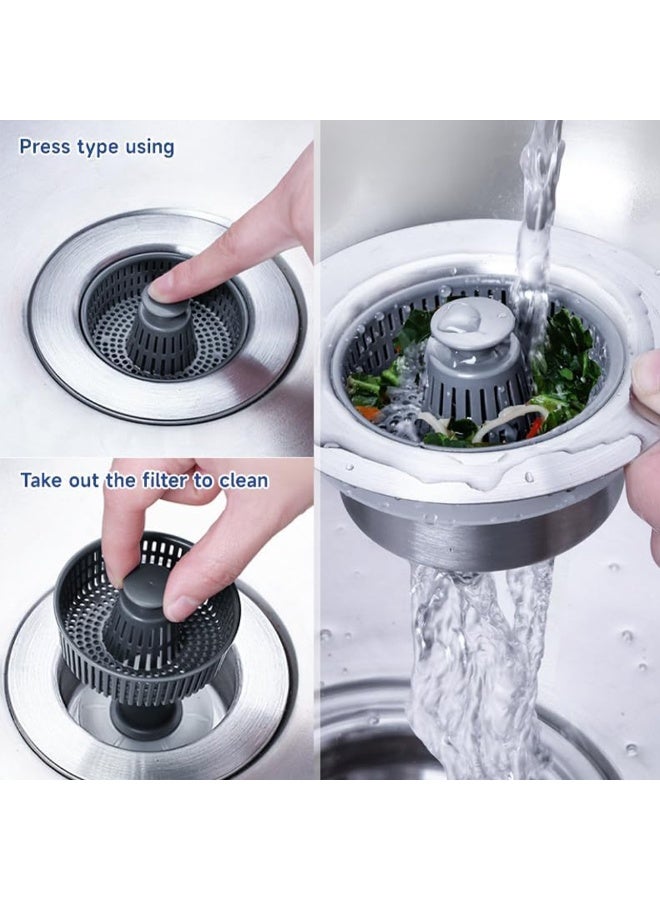 3-in-1 Kitchen Sink Drain Strainer and Stopper Combo - Upgraded Pop-up Sink Plug with Anti-Clogging Basket & Odor Filter - Universal 7cm Push-Type Sink Drain Filter for Kitchen & Bathroom - Food Catcher & Water Stopper Kitchen Gadgets Accessories - Efficient Hair Catcher & Debris Filter for Standard Drains - Image 4